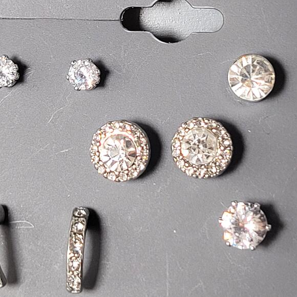 Occasion 8-Pair Rhinestone Earrings Set Studs Hoops Silver Tone Kohl’s New - Picture 3 of 12